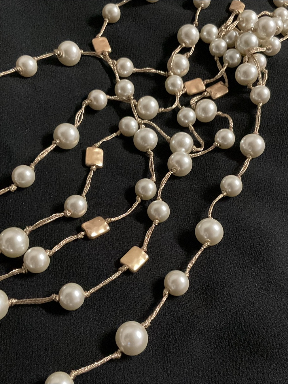 White Pearls (6) Strand Antique Gold Threaded 36” Necklace.